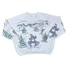 Load image into Gallery viewer, Vintage 90&#39;s Teddy Bear Cartoon Snow Scene All-Over Print Graphic Sweatshirt
