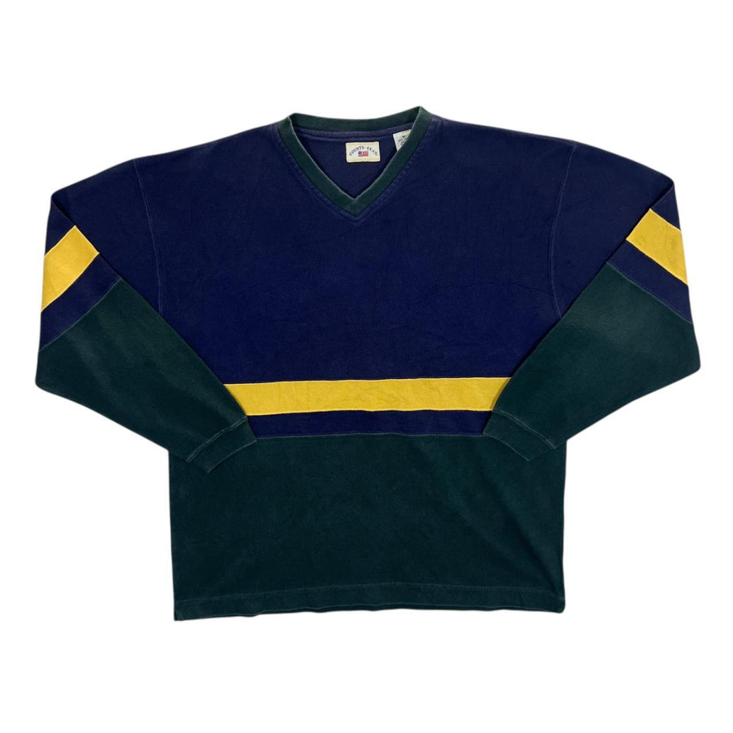 Vintage 90's County Seat Multi Colour Block V-Neck Sweatshirt