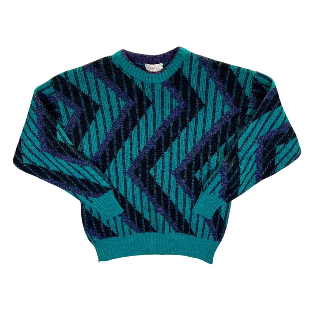 Vintage 90's Exact Abstract Patterned Pure New Wool Made In UK Knit Jumper