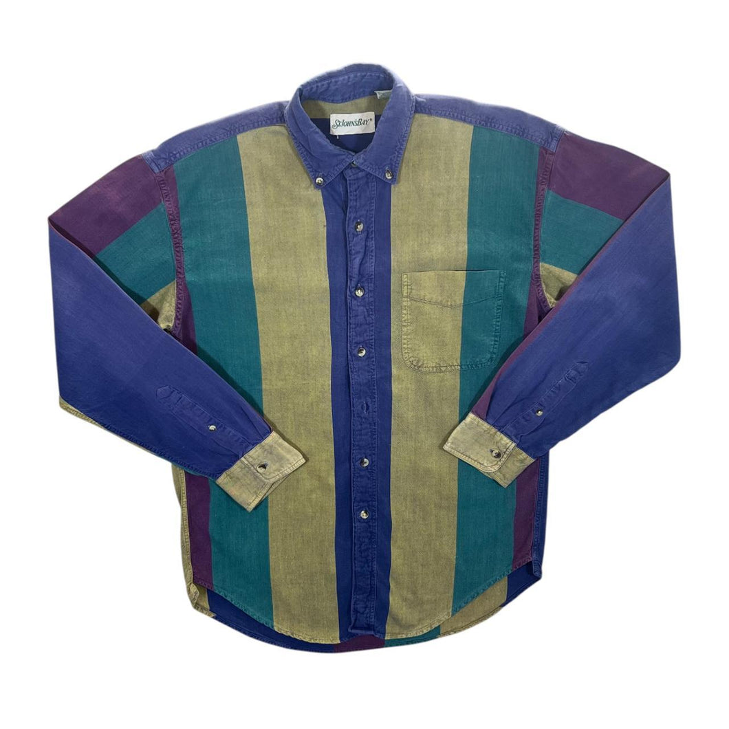 Vintage 90's St. John's Bay Colour Block Striped Long Sleeve Button-Up Cotton Shirt