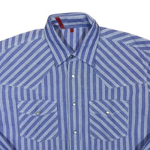 Load image into Gallery viewer, Abrams Blue White Striped Cowboy Western Popper Cotton Long Sleeve Shirt
