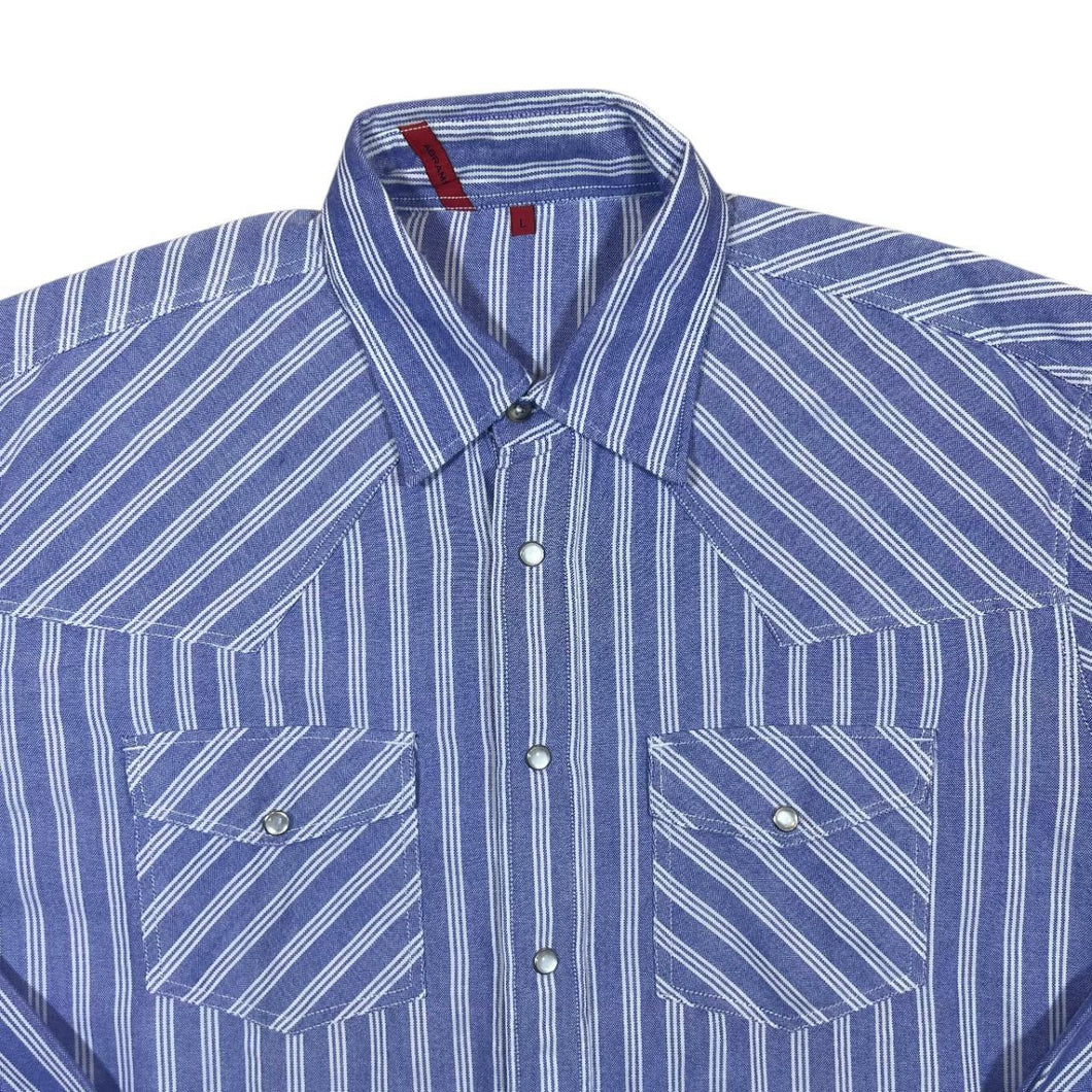 Abrams Blue White Striped Cowboy Western Popper Cotton Long Sleeve Shirt