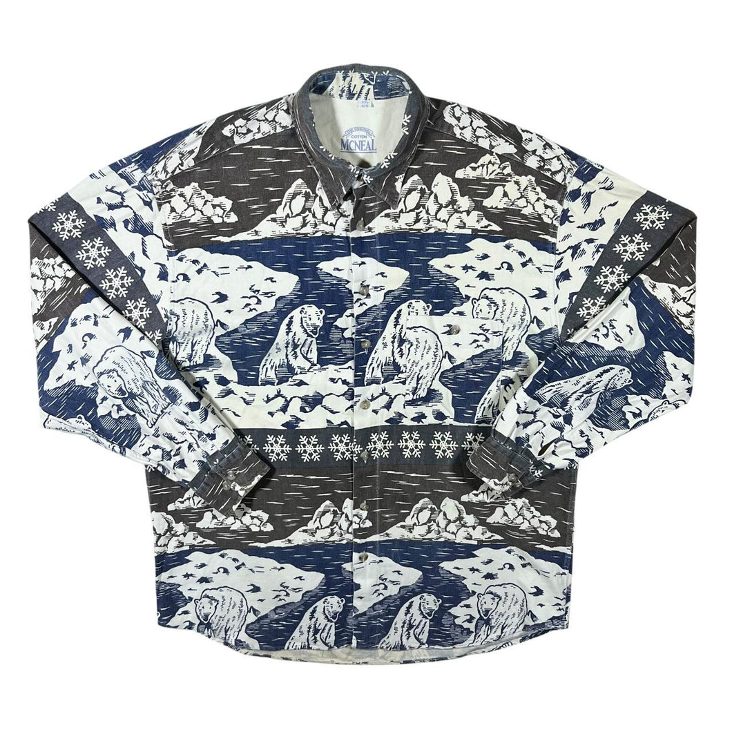 Vintage McNeal Animal Nature Wildlife Patterned Long Sleeve Shirt