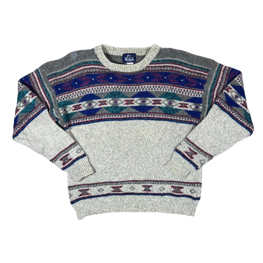 Vintage WOOLRICH Multi Patterned Wool Knit Crewneck Sweater Jumper