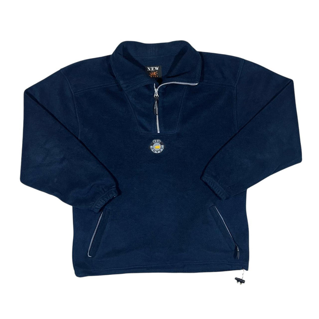 Vintage NEW ARTEX Embroidered Mini Centre Logo Navy Blue 1/4 Zip Fleece Sweatshirt