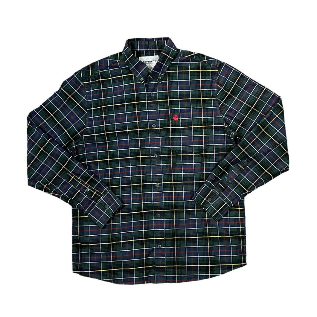 CARHARTT WIP Classic Embroidered Mini Pocket Logo Tartan Plaid Check Long Sleeve Button-Up Shirt