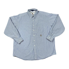 Load image into Gallery viewer, TOMMY HILFIGER Blue White Striped Embroidered Crest Logo Long Sleeve Button-Up Cotton Shirt
