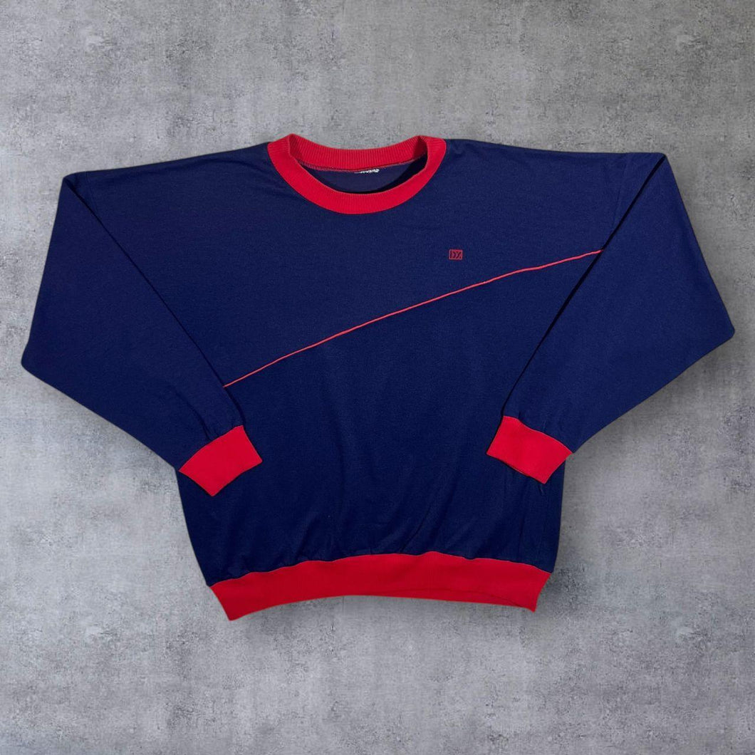 Vintage 80's DX Mini Logo Navy Blue Red Crewneck Sweatshirt