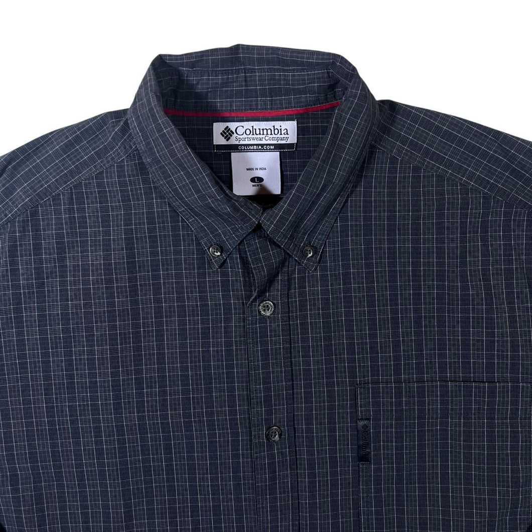 Columbia Sportswear Dark Grey Check Long Sleeve Cotton Button-Up Shirt