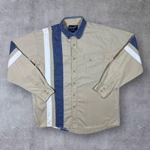 Load image into Gallery viewer, Vintage Wrangler Western Cowboy Beige Blue Denim Long Sleeve Popper Shirt
