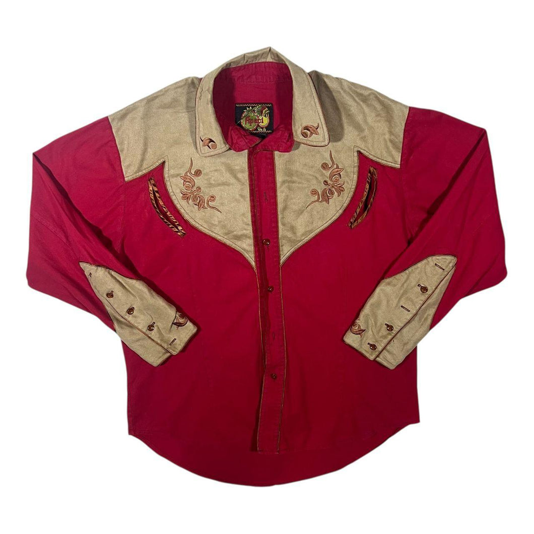 Vintage Apaci Cowboy Western Suede Effect Panel Cotton Long Sleeve Shirt