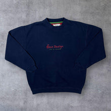 Load image into Gallery viewer, Vintage Paco Design &quot;Life In Colour&quot; Embroidered Spellout Navy Blue Crewneck Sweatshirt
