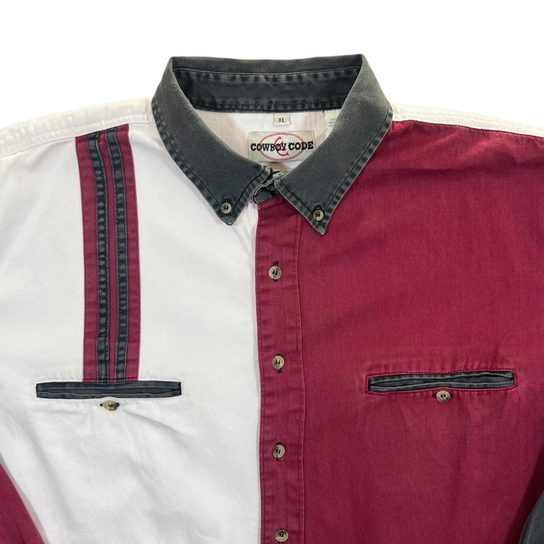 Vintage 90's Cowboy Code Colour Block Western Long Sleeve Button-Up Cotton Shirt