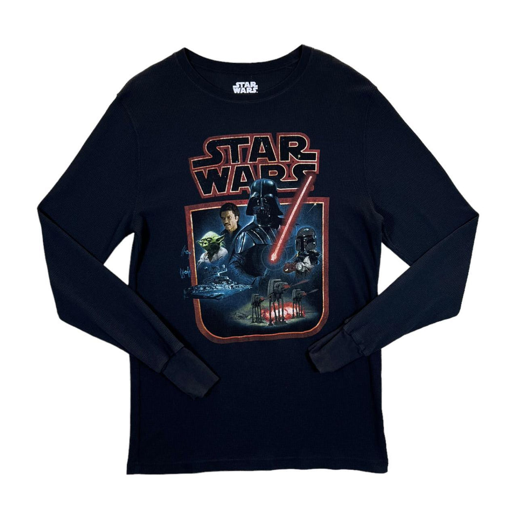 STAR WARS Mad Engine Sci-Fi Movie Spellout Graphic Waffle Knit Long Sleeve T-Shirt