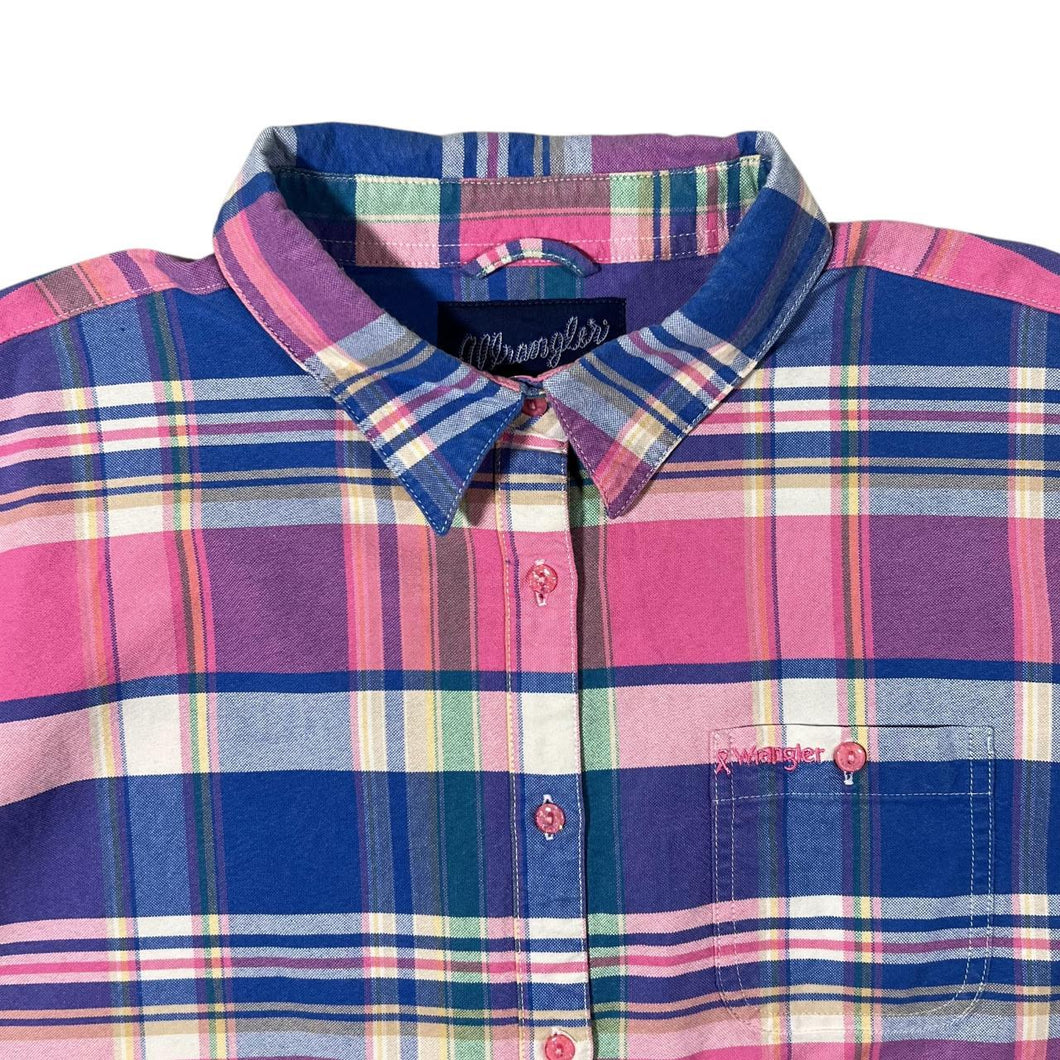 Vintage Wrangler Cowboy Western Plaid Check Cotton Long Sleeve Shirt