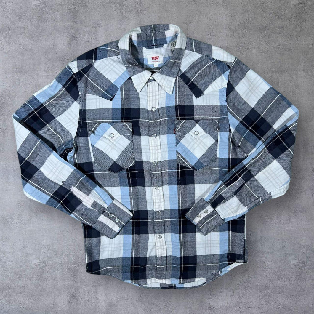 Levi's Western Plaid Check Long Sleeve Cotton Popper Flannel Shirt