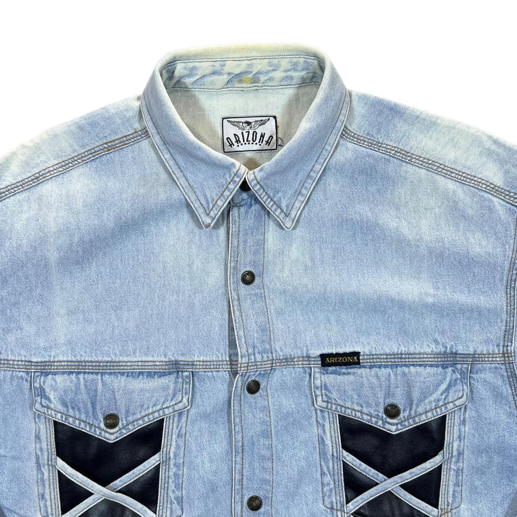 Vintage Arizona Cowboy Western Blue Denim Popper Long Sleeve Shirt
