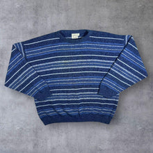 Load image into Gallery viewer, Vintage 90&#39;s Casual Club Blue Mix Striped Acrylic Blend Knit Sweater Jumper
