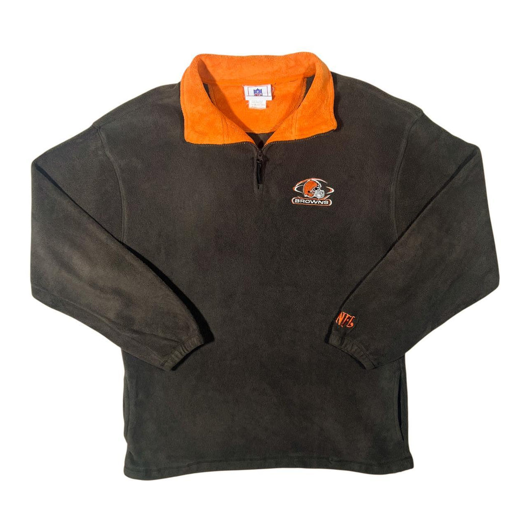 NFL Cleveland Browns Embroidered Football Logo Brown Orange 1/4 Zip Fleece Sweatshirt