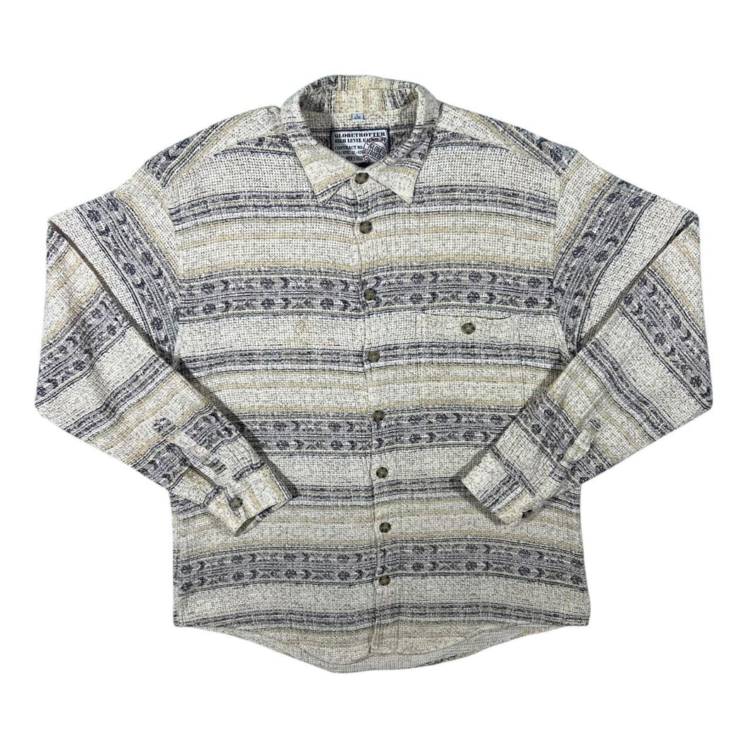 Vintage Globetrotter Crazy Abstract Patterned Long Sleeve Flannel Shirt