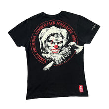 Load image into Gallery viewer, YAKUZA PREMIUM &quot;Lumberjack Massacre&quot; Gothic Biker Clown Jester Spellout Graphic T-Shirt
