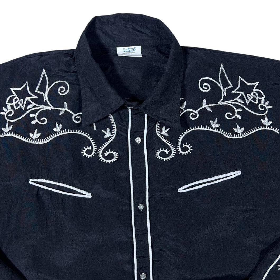 Boland Cowboy Western Style Embroidered Black Polyester Long Sleeve Shirt