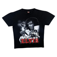 Load image into Gallery viewer, Early 00&#39;s Elvis Presley Rock N Roll Music Tribute Spellout Graphic Black T-Shirt
