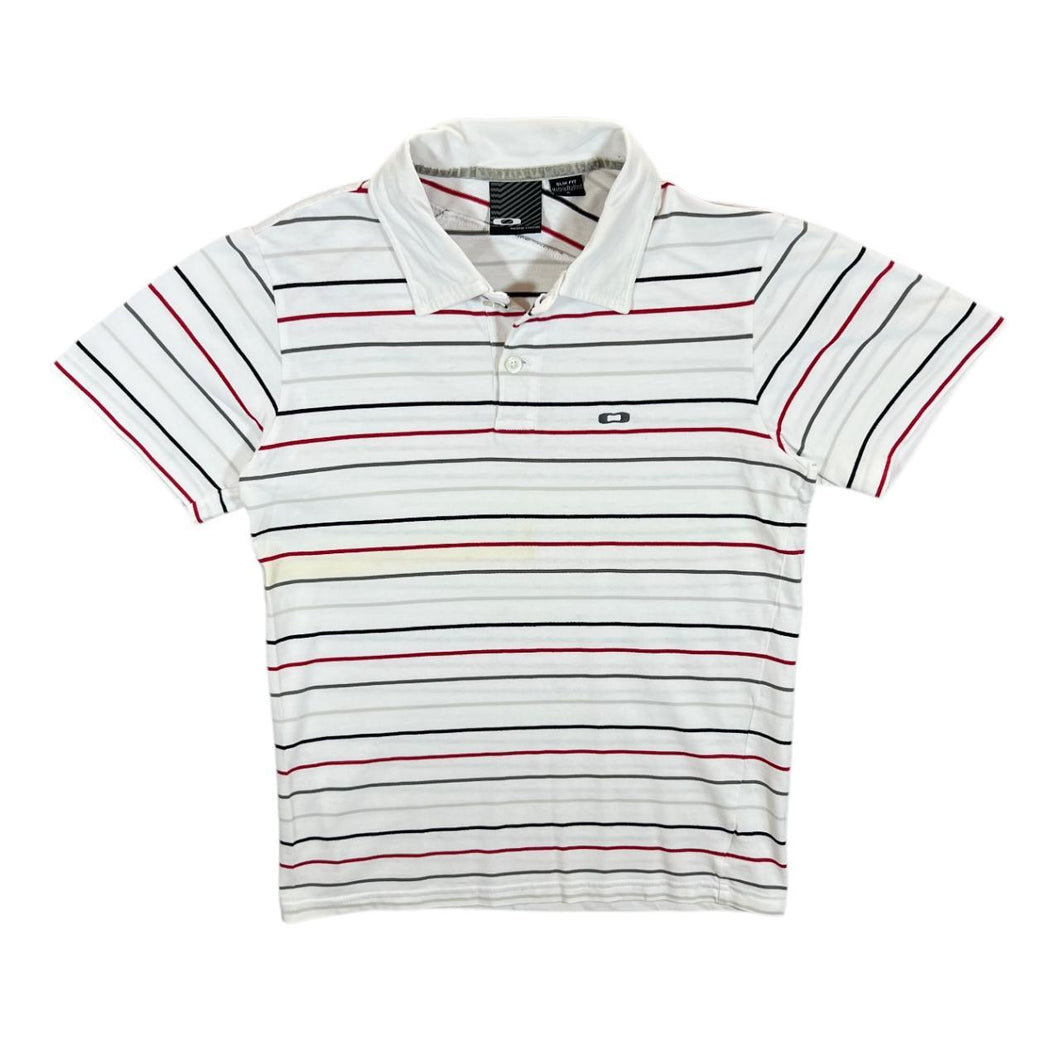 OAKLEY Multi Striped Mini Logo White Short Sleeve Polo Shirt