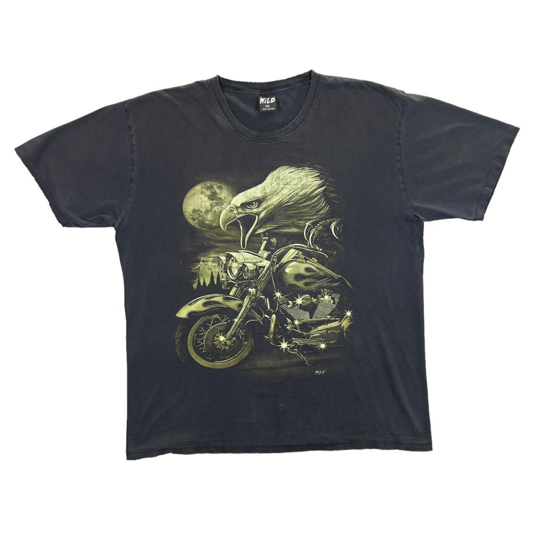 Early 00's WILD Biker Gothic Eagle Wildlife Graphic Black Distressed T-Shirt