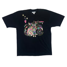 Load image into Gallery viewer, Vintage 90&#39;s ACCESSORY LADY &quot;Calico Cats&quot; Glitter Jewel Graphic Black Single Stitch T-Shirt
