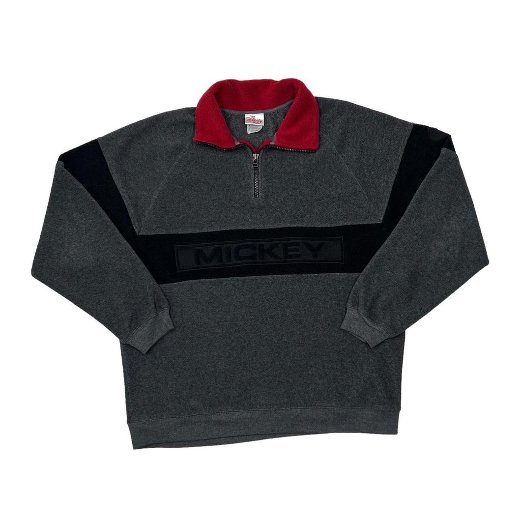 Vintage The Disney Store MICKEY Spellout Colour Block 1/4 Zip Pullover Fleece Sweatshirt