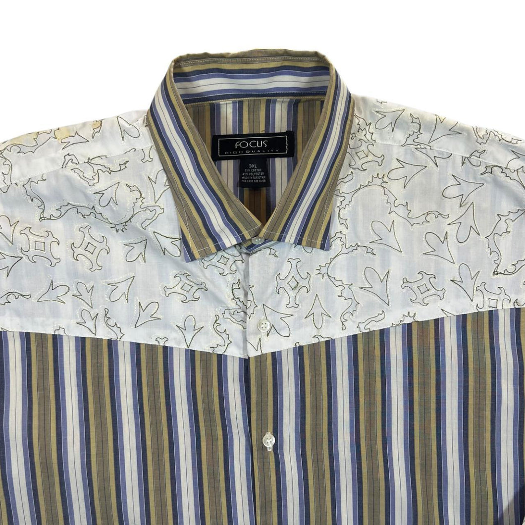 Focus Multi Striped Patterned Western Style Long Sleeve Shirt