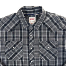 Load image into Gallery viewer, Levi&#39;s &quot;Regular&quot; Cowboy Western Black Grey Check Popper Button Long Sleeve Shirt
