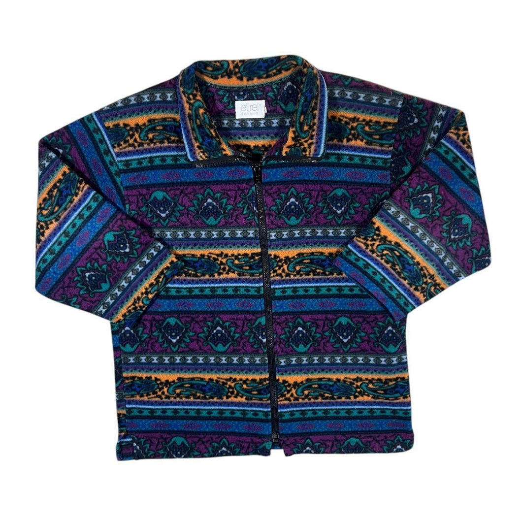 Vintage 90's ETIREL Crazy Abstract Patterned Zip Fleece Sweatshirt