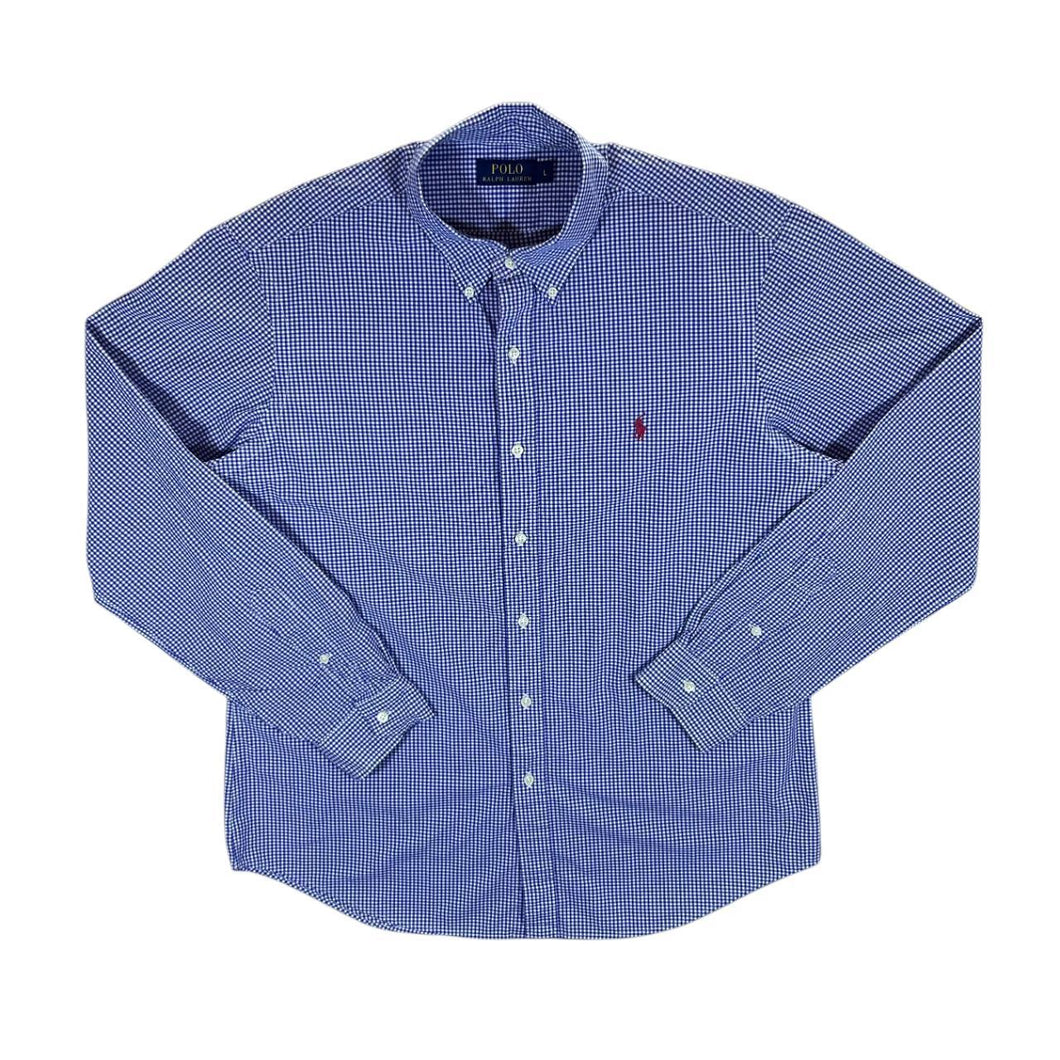 Polo Ralph Lauren Blue White Gingham Check Long Sleeve Button-Up Cotton Shirt