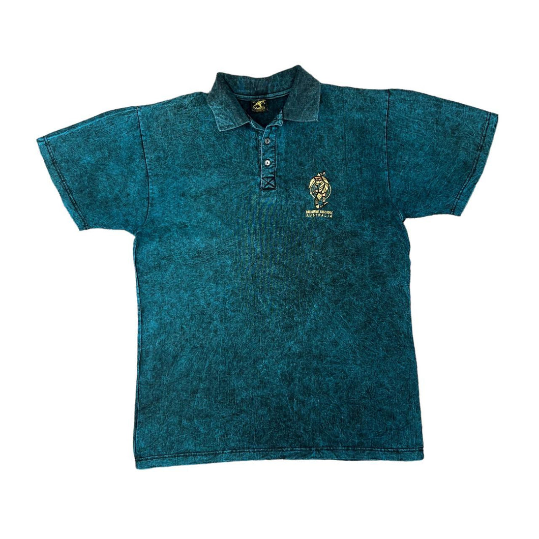 Vintage 90's Churinga DREAMTIME CROCODILE Australia Souvenir Acid Wash Tie Dye Effect Polo Shirt