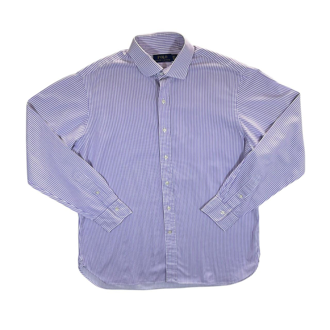 Polo Ralph Lauren Purple White Striped Long Sleeve Cotton Dress Shirt