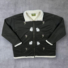 Load image into Gallery viewer, Vintage Country Scene Embroidered Terrier Dog Floral Sherpa Fleece Zip Jacket
