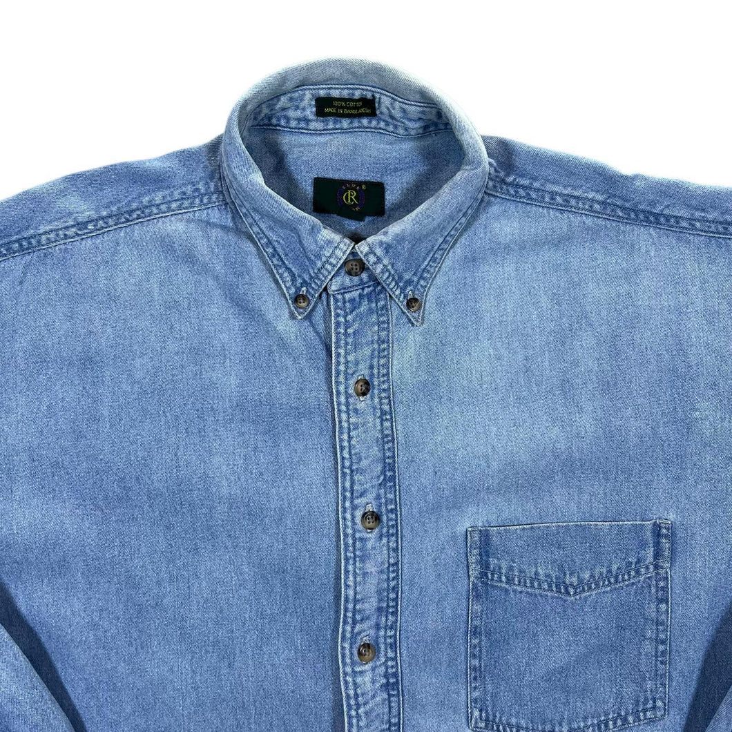 Vintage Club Room Blue Denim Long Sleeve Button-Up Cotton Shirt