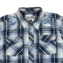Load image into Gallery viewer, Zoo York Cowboy Western Skater Blue Check Popper Button Long Sleeve Shirt

