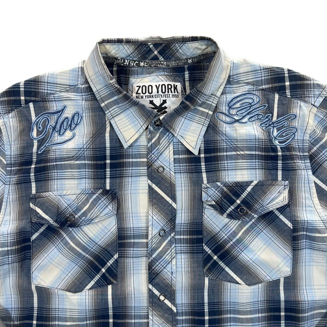 Zoo York Cowboy Western Skater Blue Check Popper Button Long Sleeve Shirt