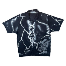 Load image into Gallery viewer, Early 00&#39;s Identic Gothic Y2K Lightning Graphic Black Short Sleeve Polyester Shirt
