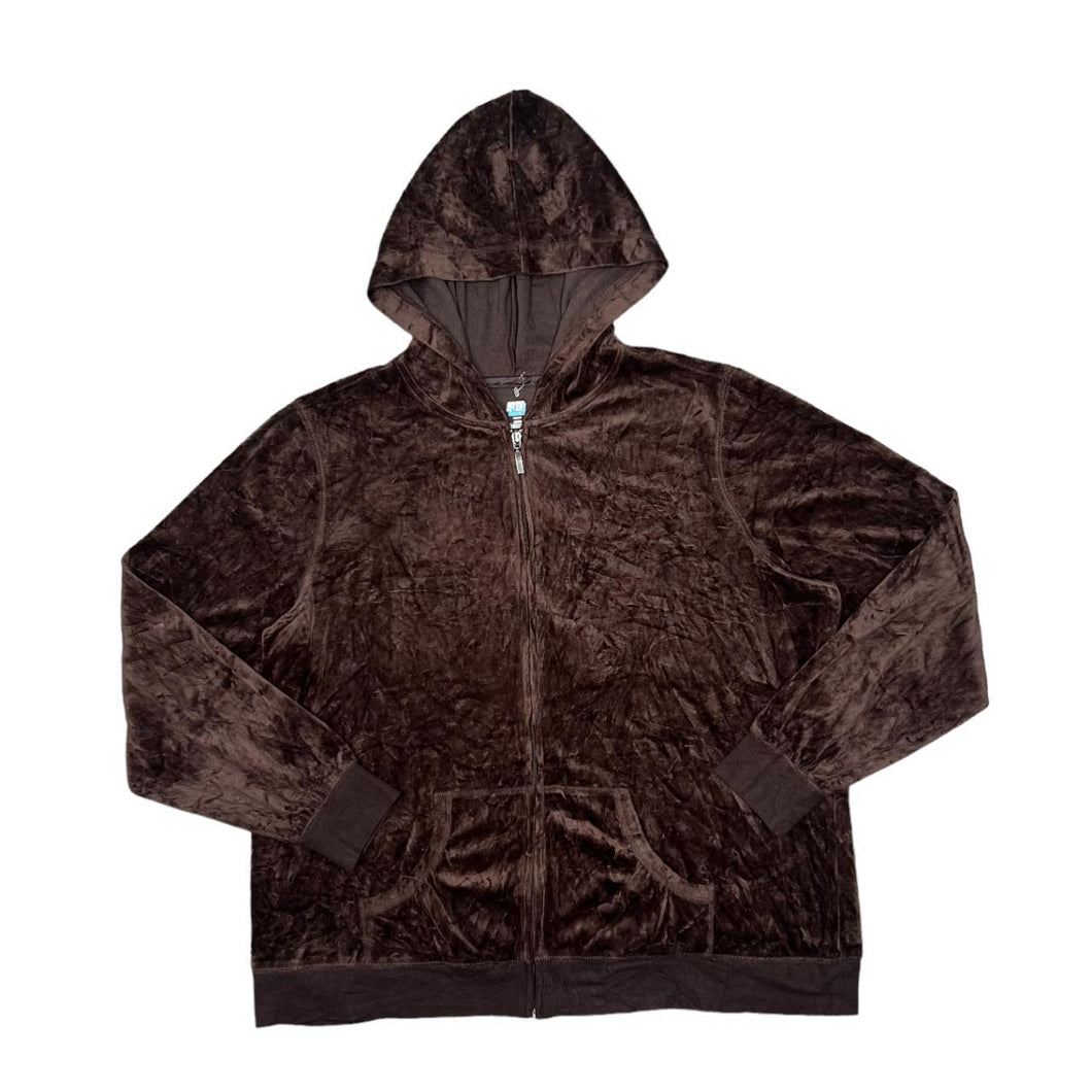 SB ACTIVE Y2K Classic Basic Essential Velvet Velour Zip Hooded Tracksuit Top