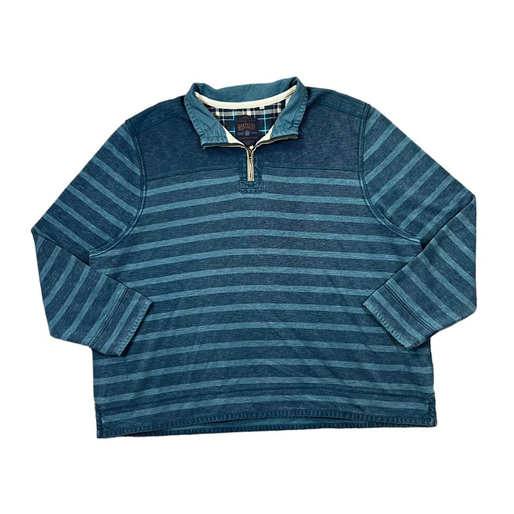 MANTARAY Classic Blue Striped Heavy Cotton 1/4 Zip Pullover Sweatshirt