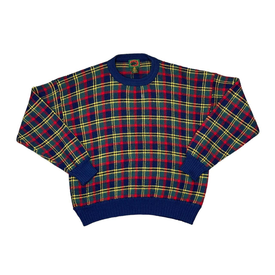 Vintage 90's BOSTON TRADERS Lumberjack Tartan Plaid Check Wool Knit Crewneck Sweater Jumper