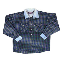 Load image into Gallery viewer, Vintage 90's MAPLE IMPORTERS Denim Contrast Trim Plaid Check Long Sleeve Flannel Shirt

