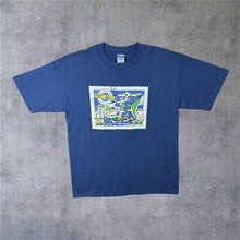 Load image into Gallery viewer, Vintage Port Dover Stamp Canada Souvenir Graphic Blue Cotton T-Shirt
