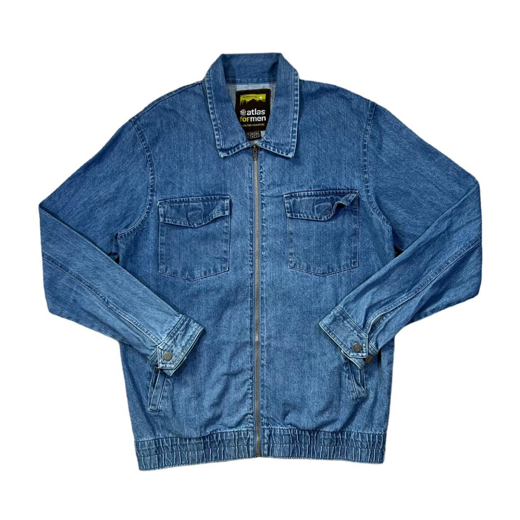 ATLAS FOR MEN Classic Blue Denim Cotton Zip Bomber Jacket