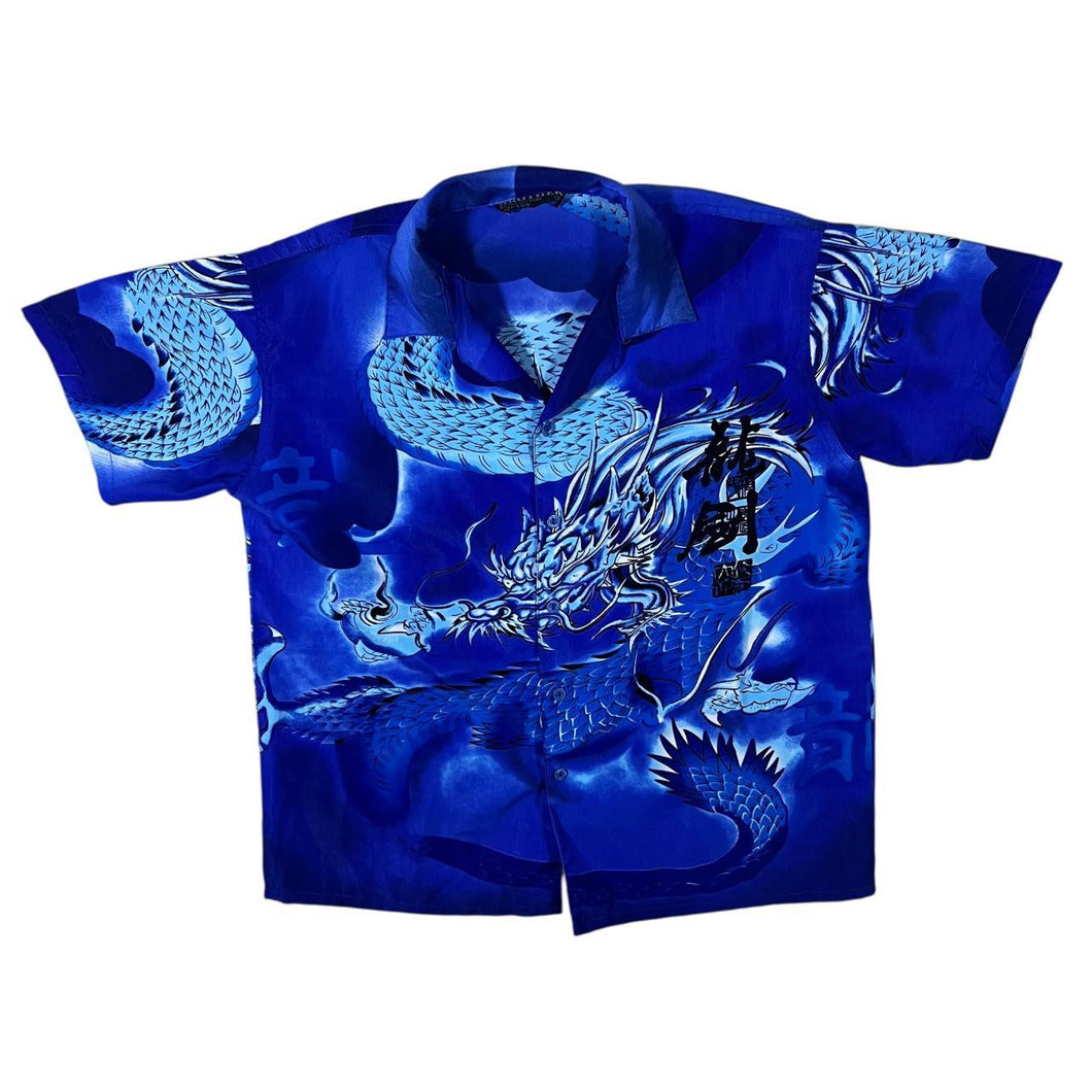 Early 00's Brother Gothic Y2K Dragon Graphic Blue Short Sleeve Shirt