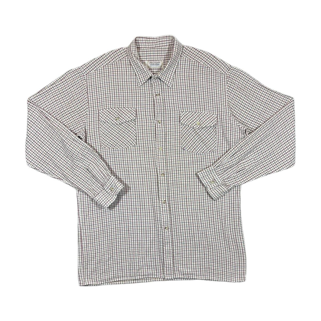 Vintage MAGELLAN White Country Plaid Check Long Sleeve Cotton Shirt